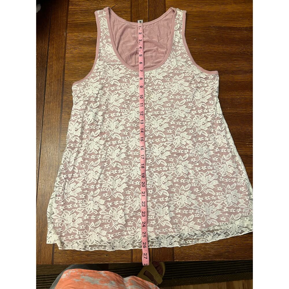 MAUVE Pink Floral Lace Overlay Tank Top XL Soft Racerback Layering Sleeveless - Picture 8 of 8